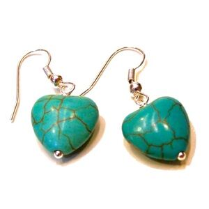 Original Gem Stone Turquoise Heart Dangle Earrings 2 cm